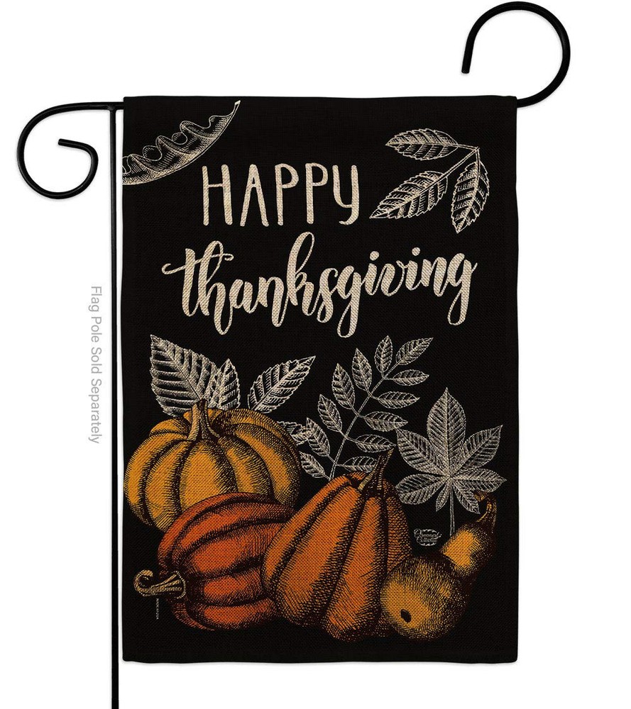 Suzani Burlap Fall Garden Flag with Thanksgiving Turkey Pumpkin Design  
