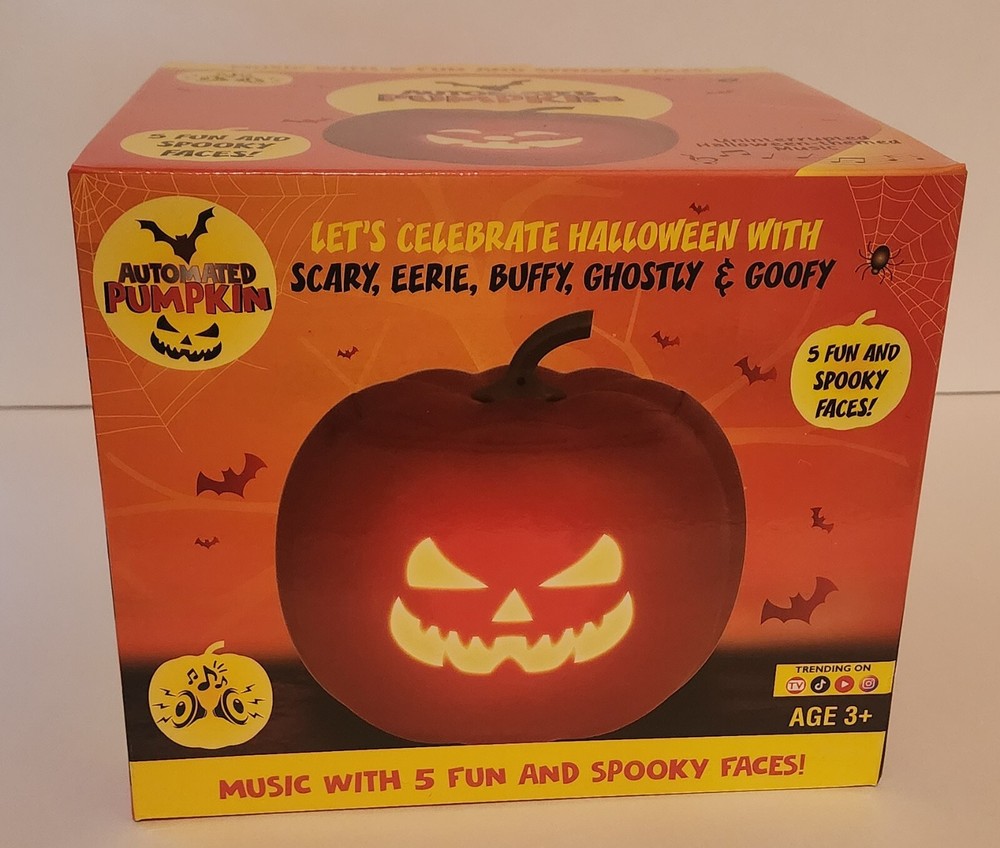 Automated Pumpkin with 5 Different Spooky Faces Built-in Speakers LEDs - NEW NIB-image