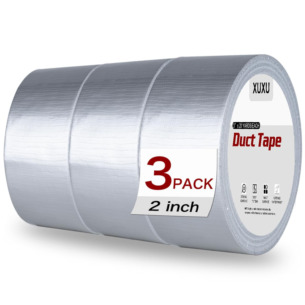 3 Pack Heavy Duty Silver Duct Tape Waterproof Strong Adhesive Bulk