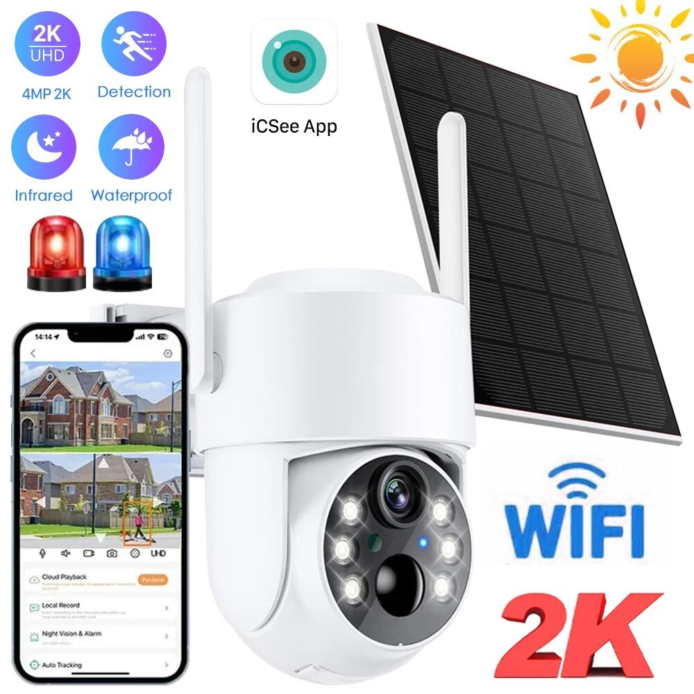 360 Wireless Security Camera PTZ WiFi IP Solar Battery Powered CCTV Home Outdoor
