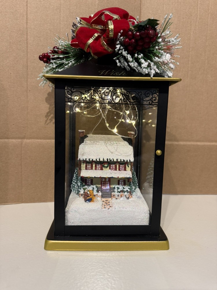 Thomas Kinkade WISH Christmas Lantern Bradford Exchange Sparkle Light Up WORKS