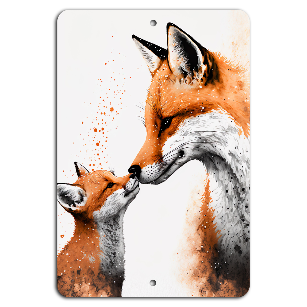 Fox Family Love: Artful Nature-Inspired Metal Sign