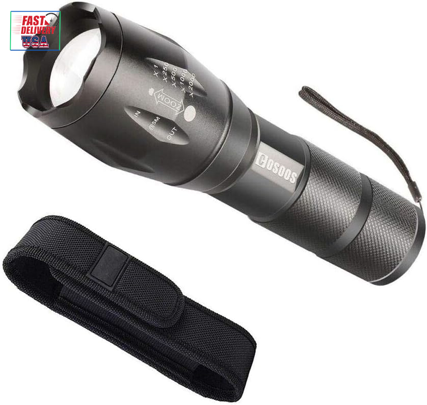 LED Flashlight with Holster, Bright Tactical Flashlight 1000 Lumen, Zoomable 5-M
