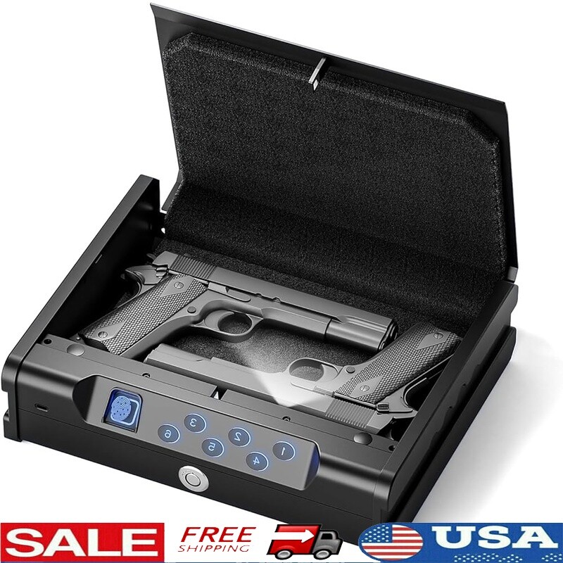 Quick Access Biometric Gun Safe with Fingerprint Keypad for Secure Handgun Storage-image