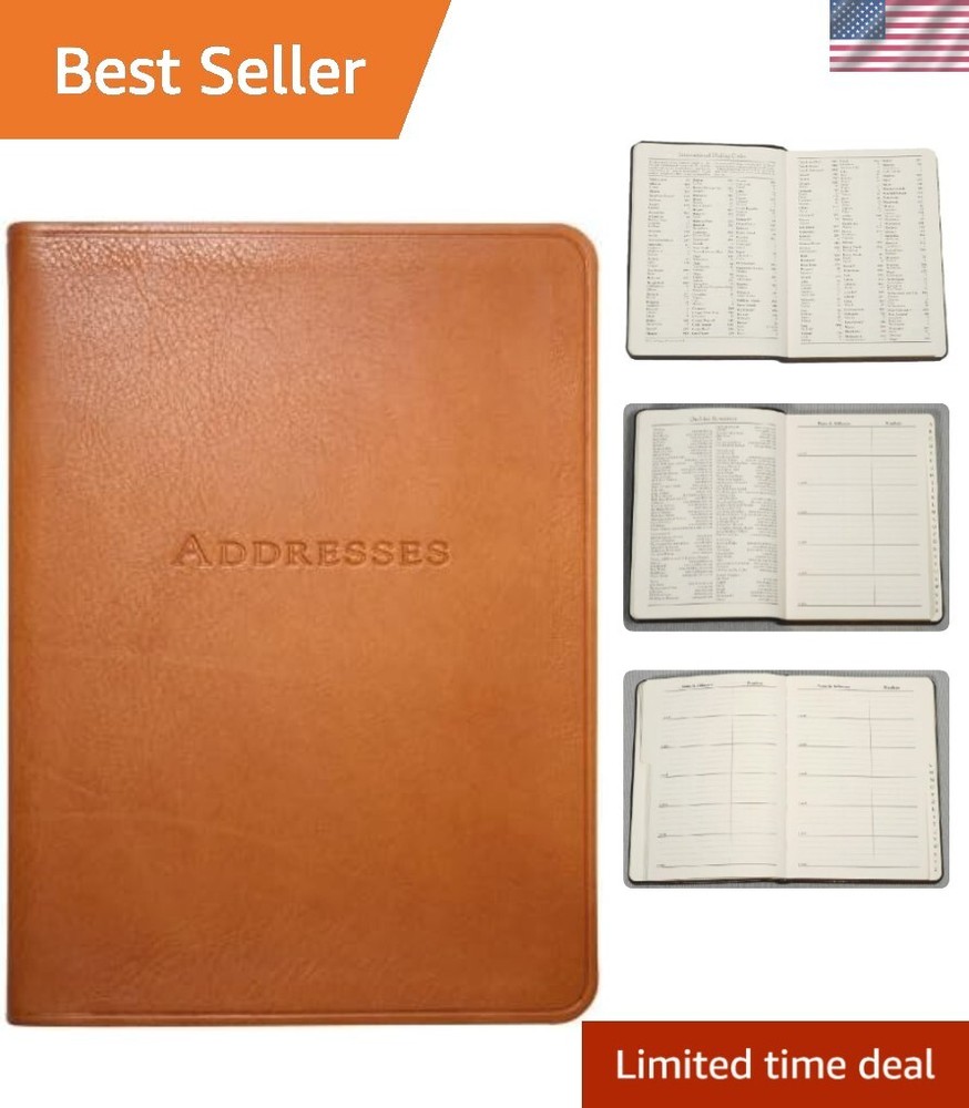 7 Inch Genuine Calfskin Leather Desk Address Book with 1400 Entries