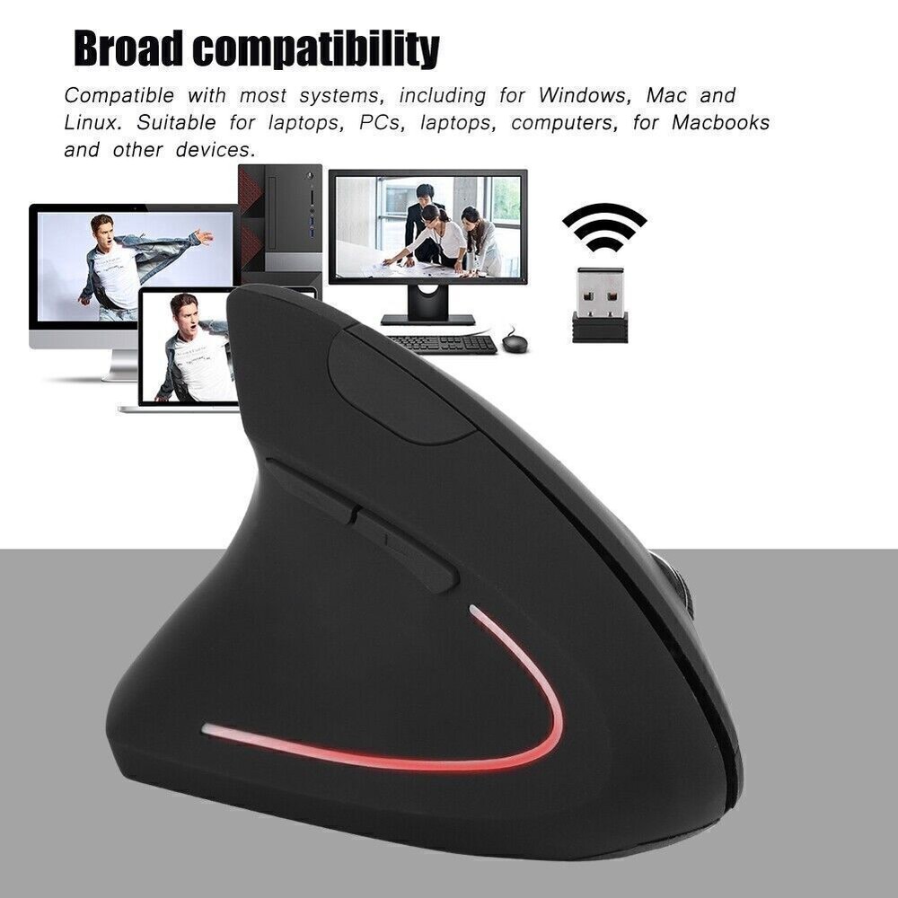 Left-Handed Ergonomic Wireless Vertical Mouse for PC with 2.4GHz USB