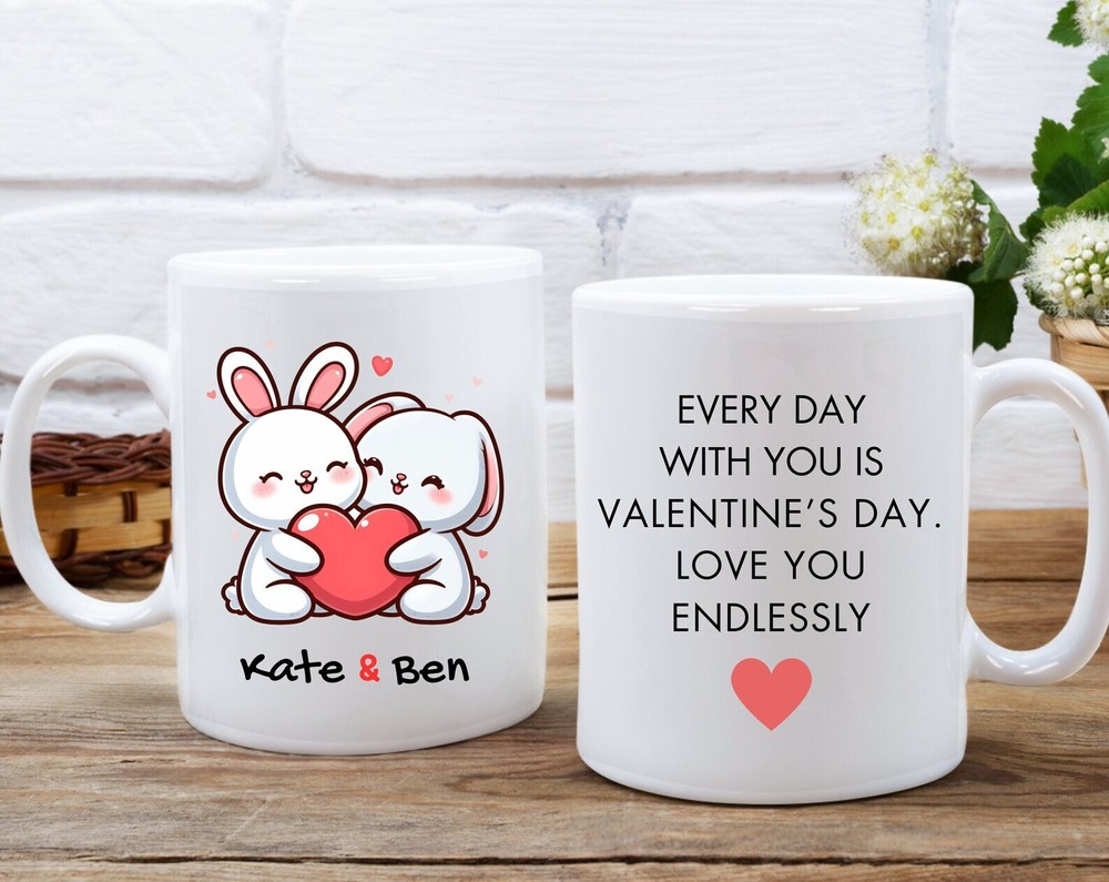 Personalized Valentine’s Day Mug Custom Couples White Coffee Cup Valentine’s