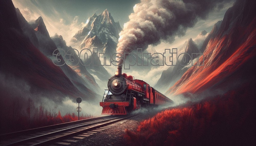 Scenic Mountain Train Digital Wallpaper Background for Desktop Art #A33-image