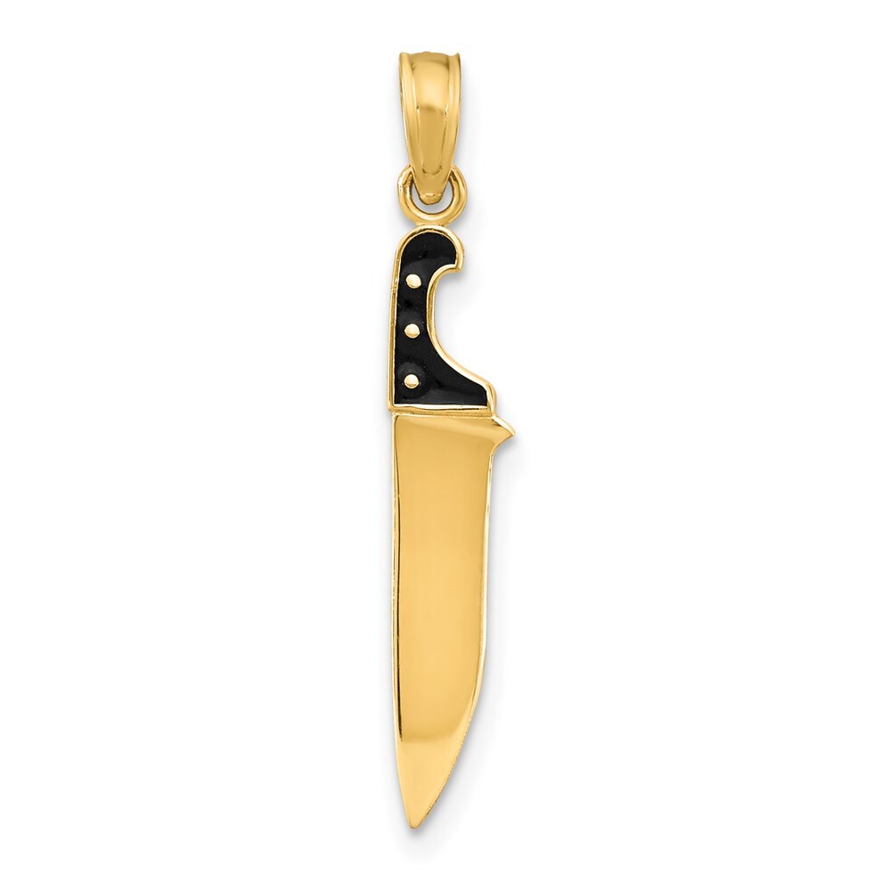 14k Yellow Gold Black Enamel 3-D Butcher Knife Charm Pendant 0.62gm L-27mm