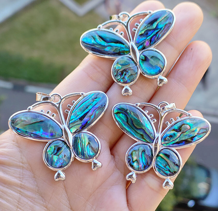 5pcs Natural Ablone shell Butterfly Pendants Chakra Reiki Healing Amulet