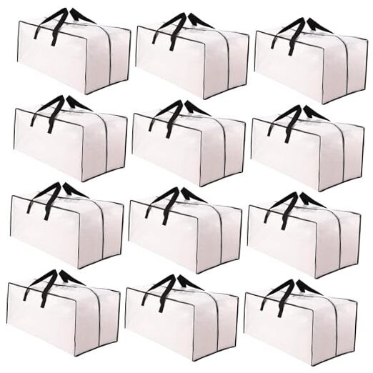 Heavy Duty 12-Pack Moving Bags with Backpack Straps for Family Storage