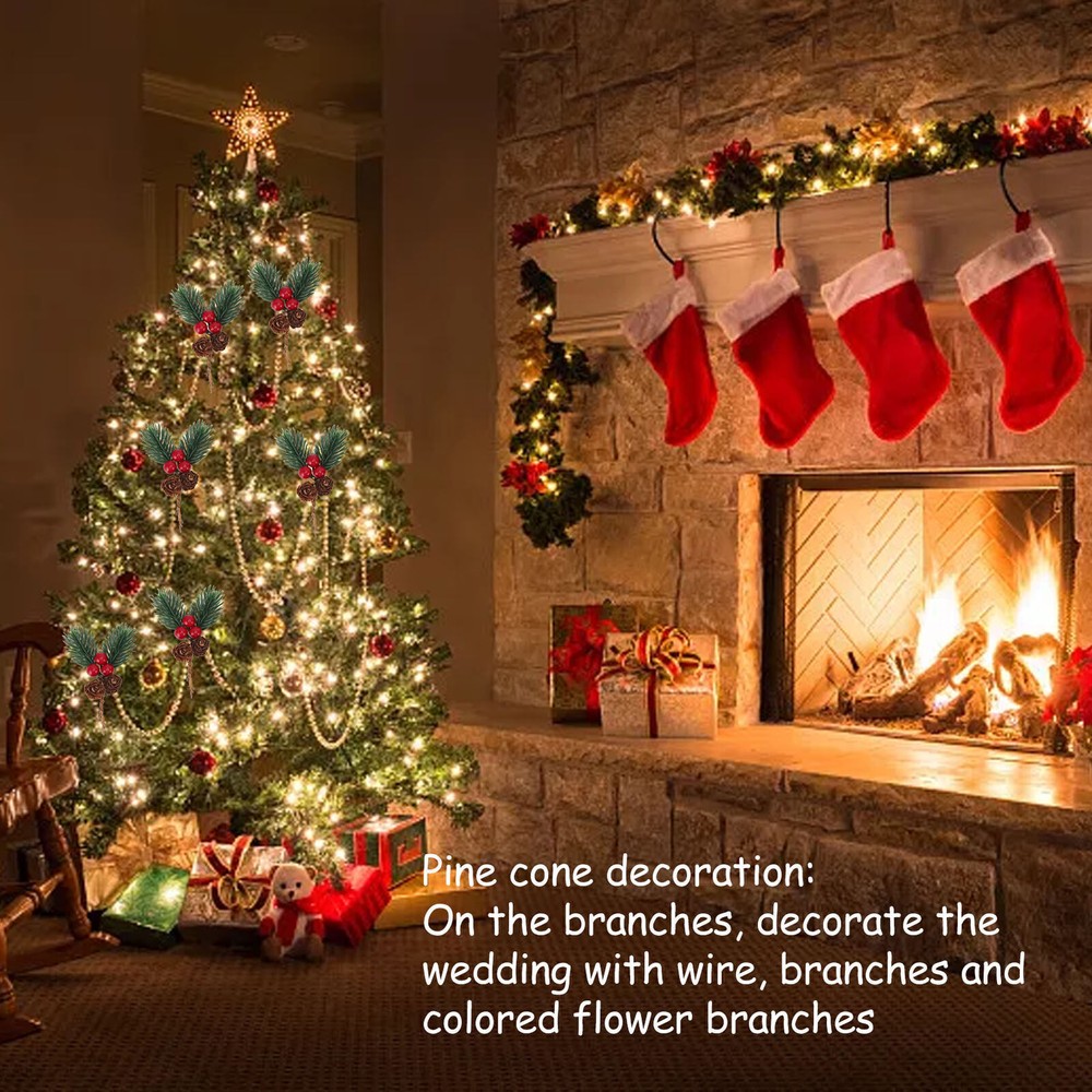 10Pcs Christmas Pinecone Berry Picks Artificial Decor for Holiday Tree Crafts