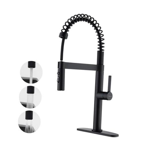 Kitchen Faucet with Pull Down Sprayer, Stainless Steel Single Matt Black