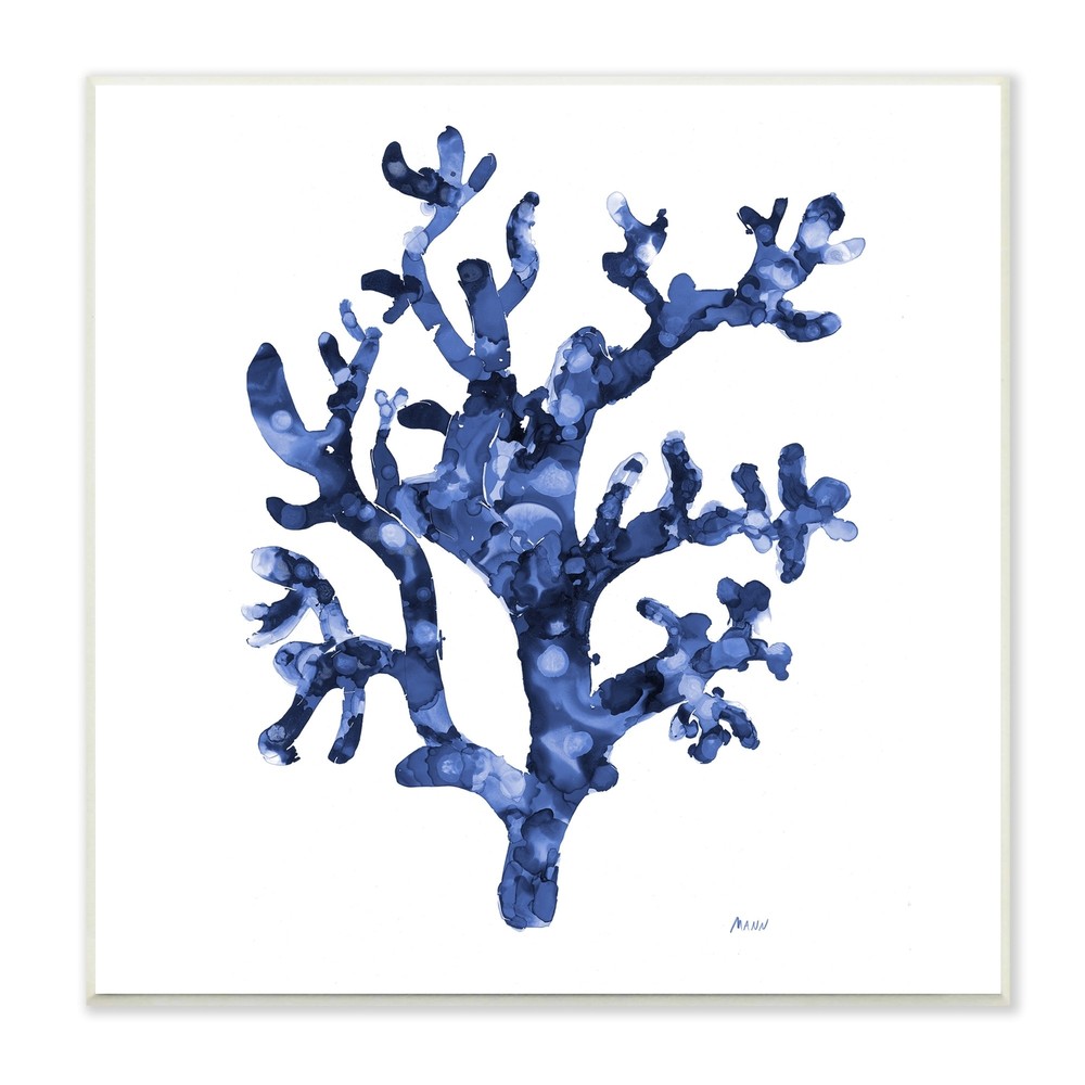 Stupell Ocean Coral Plant Sea Life Blue Pattern Wood Wall