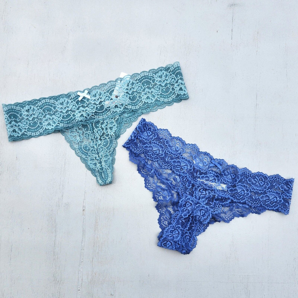 Scarlett Blue Women Blue Floral Lace Assorted 2-pc Set Thong Panties Size XL