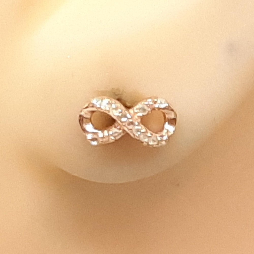 Genuine .12ctw Diamond 14K Rose Gold 925 Sterling Silver Infinity Earrings