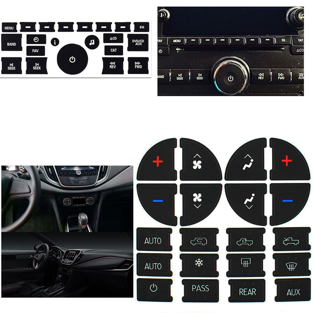 Black Vinyl AC Dash Button Repair Kits Decal Sticker Replacement for Chevy GMC
