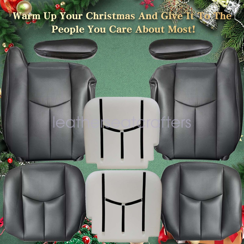8x Gray Leather Seat Covers & Cushions For 2003-2006 Chevy Avalanche Front Seats