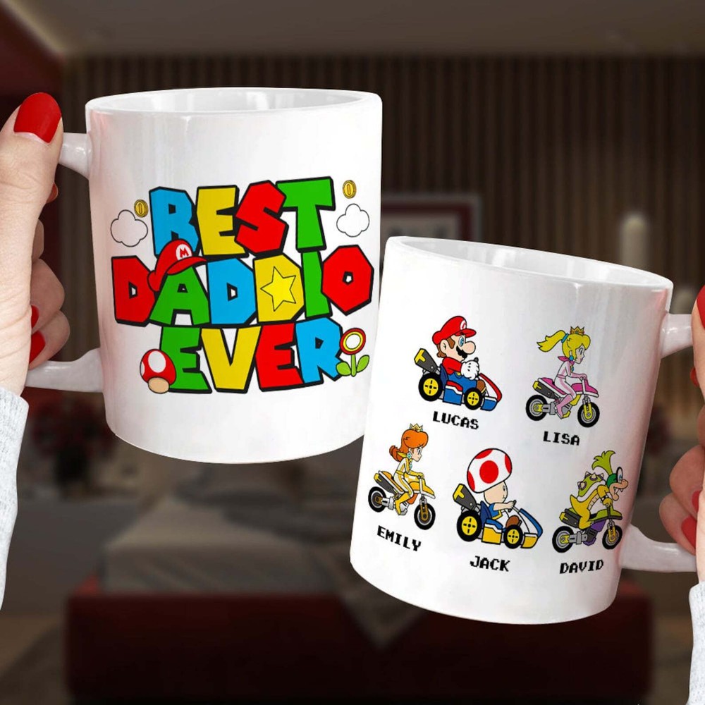 Custom Super Daddio Game Mug – Personalized Fathers Day Gift with Kids' Design