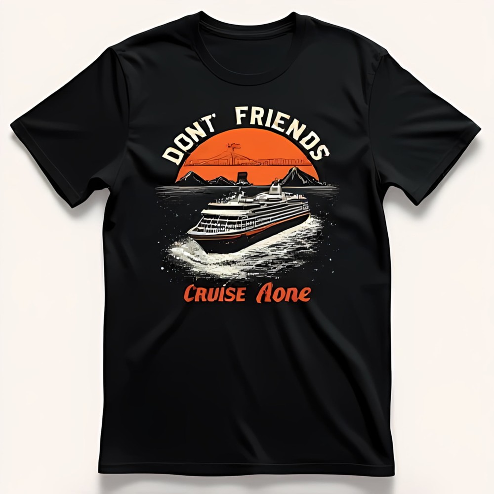 Black Cruise Ship Sunset Graphic Tee Don t Cruise Alone T-Shirt