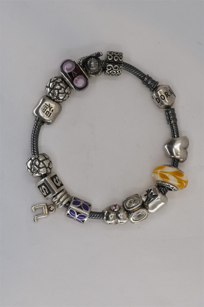 Vintage Pandora Sterling Silver Charm Bracelet 7.5 Inches