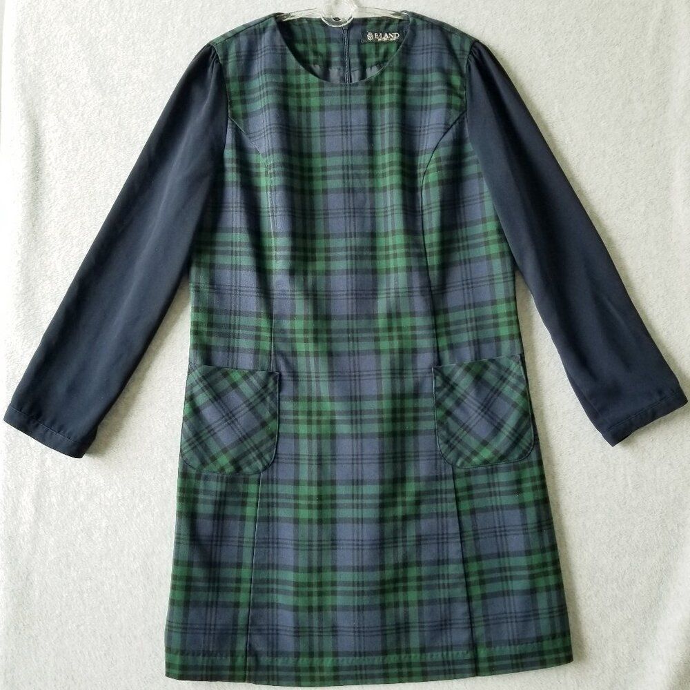 Vintage Women Green Plaid Tartan Dress Dark Academia School Girl Preppy Goth M