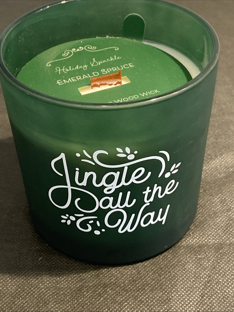 Holiday Sparkle Emerald Spruce Crackling Wood Wick Candle, NEW
