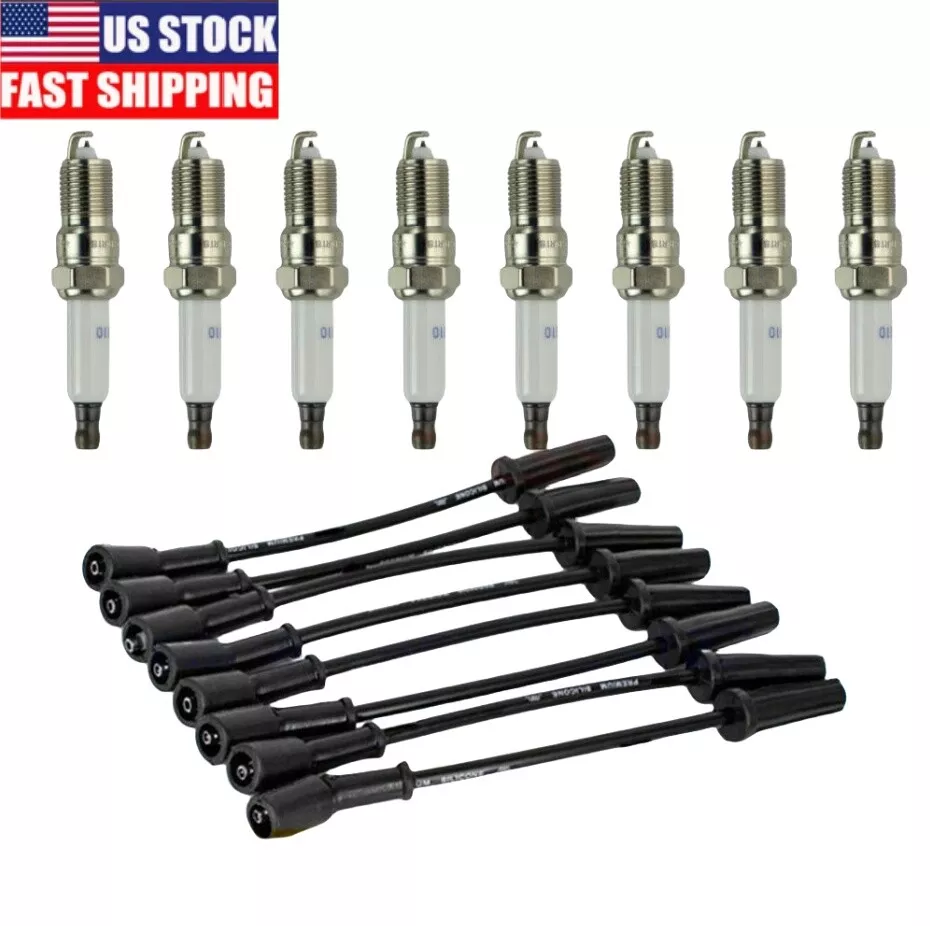 8pcs 41-110 Spark Plugs & 9748UU Wire Set for Chevy GMC 4.8L 5.3L 6.0L V8 Engine