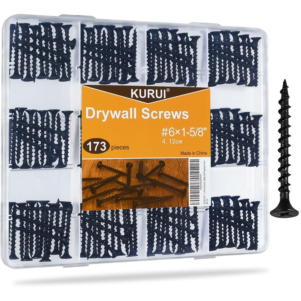 KURUI #6 * 1-5/8in Drywall Screws, Dry Wall Screws for Drywall Wood, 173Pcs C...