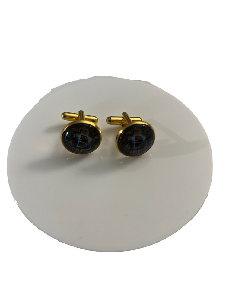 BITCOIN CUFFLINKS Cryptocurrency Gold Plated-image