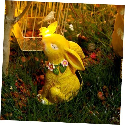 Garden Solar Outdoor Statues Rabbit Garden Statue Bunny Outdoor Figurine Yellow