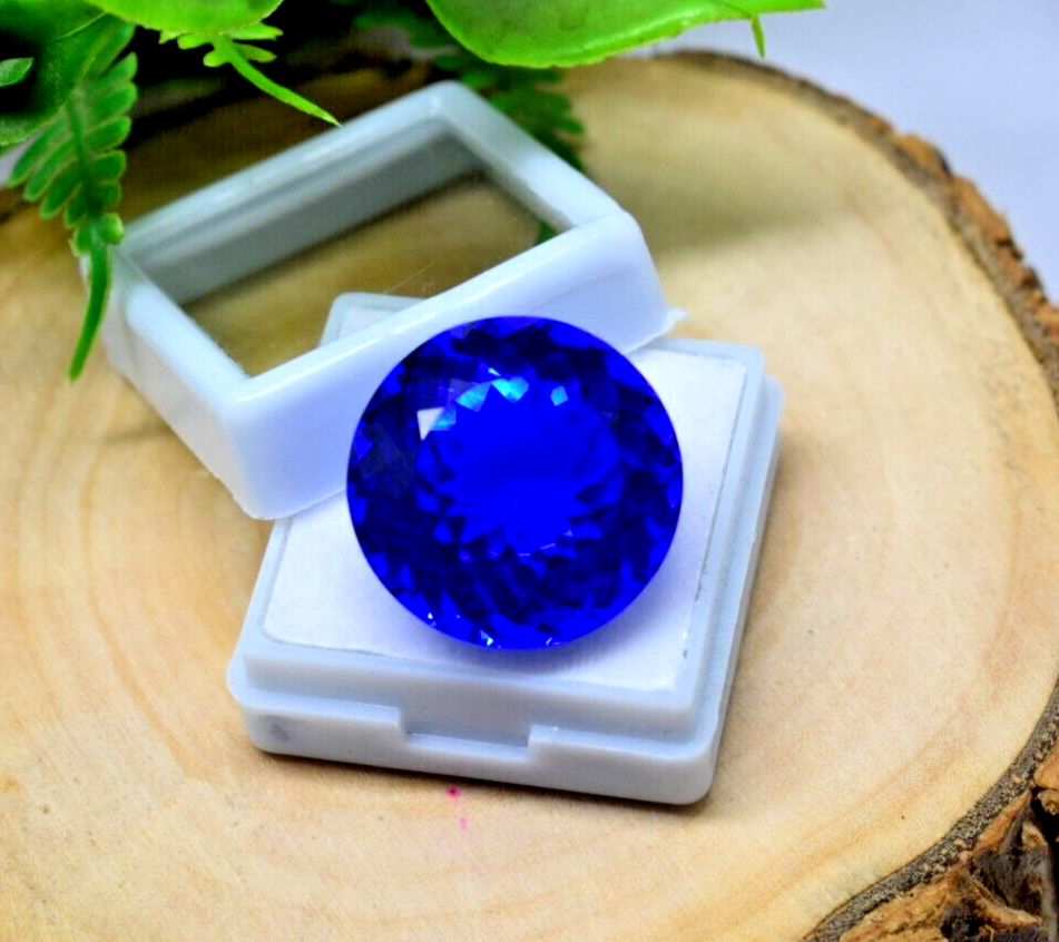 32.45Ct Natural Unheated Kashmiri Blue Sapphire Ring Round Cut Gemstone  