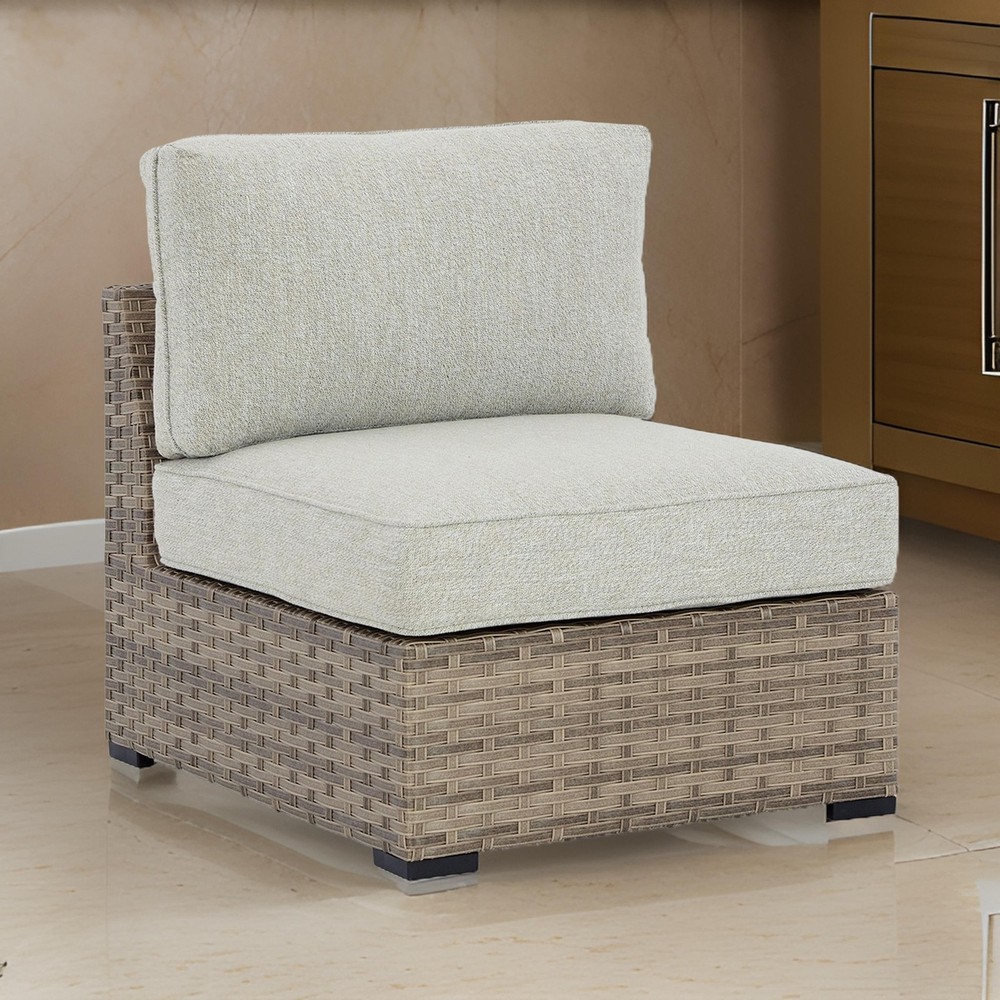 Walter 34 Inch Outdoor Armless Chair Set of 2, Wicker, Beige