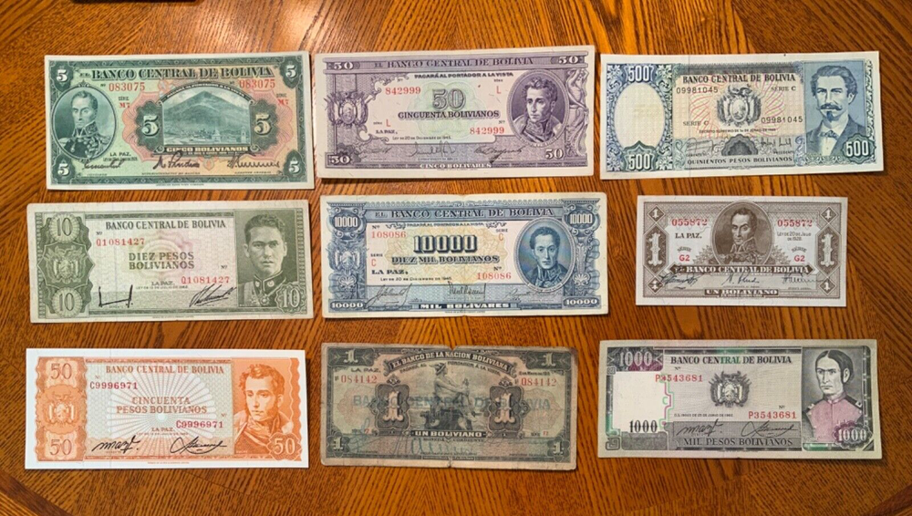 Vintage Banknote lot from Bolivia.
