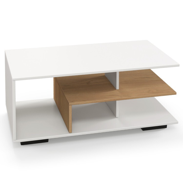 Modern Rectangle Wooden Coffee Table with X-Shaped Shelf for Living Room