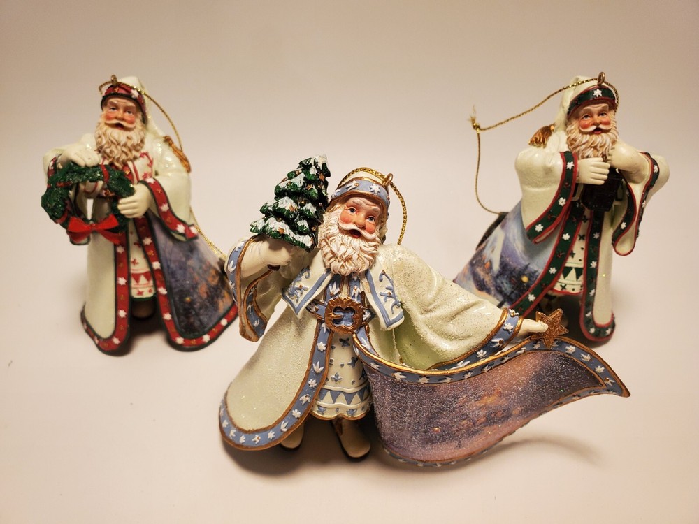 Thomas Kinkade Old World Santa Christmas Ornaments Ashton Drake Lot of 3 (Set 1)