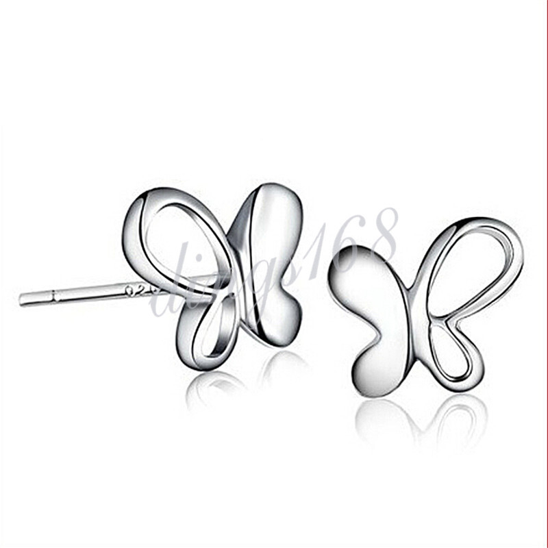 Solid 925 Sterling Silver Tarnish-Resist 8mm Open Butterfly Stud Earrings Z1026