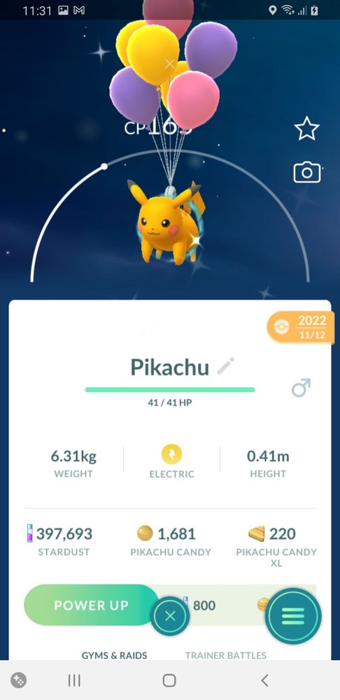Shiny Pikachu with Purple Balloons in Pokémon Go for Registered or Ultra Friends