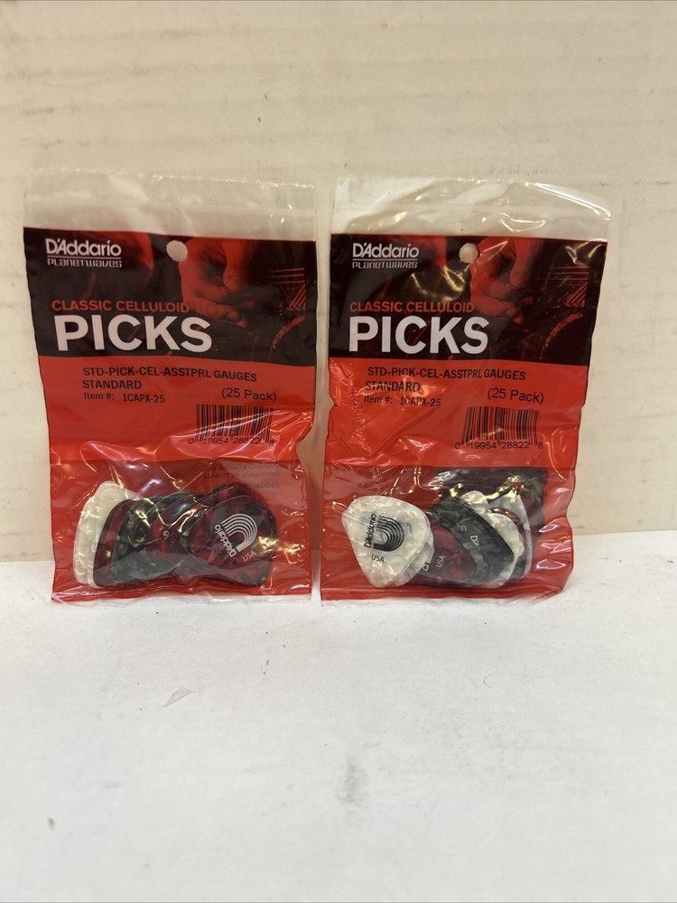 2 Packs of 25 Pack Pearl Celluloid Guitar Picks Standard Shape Assorted Guitar