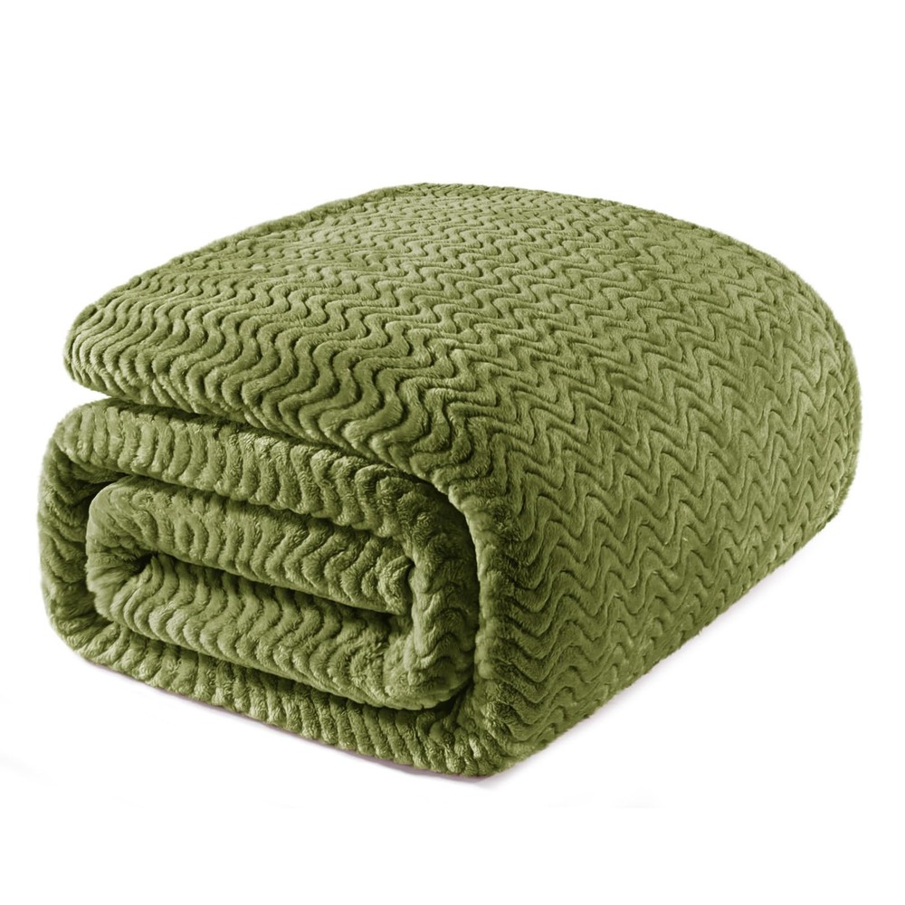 Olive Green Fleece Queen Size Blanket for Bed, Super Soft Cozy Blankets with ...