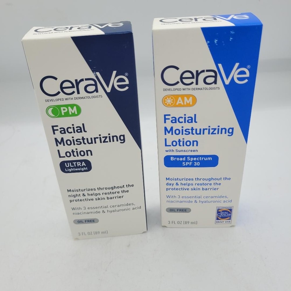 CeraVe Day & Night Face Lotion Skin Care Set | Contains AM with SPF 30 and PM