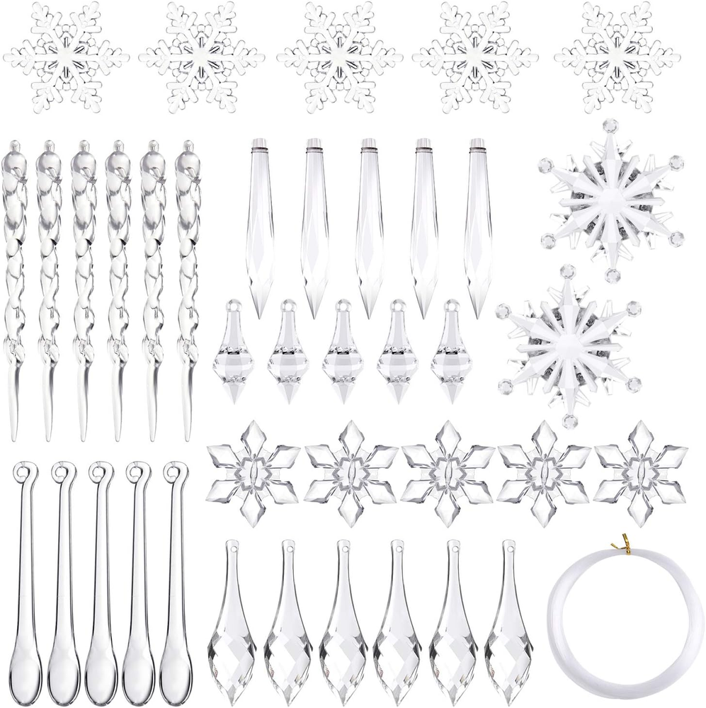 85 PCS Christmas Decoration Acrylic Snowflake Icicles Christmas Tree Icicle Snow