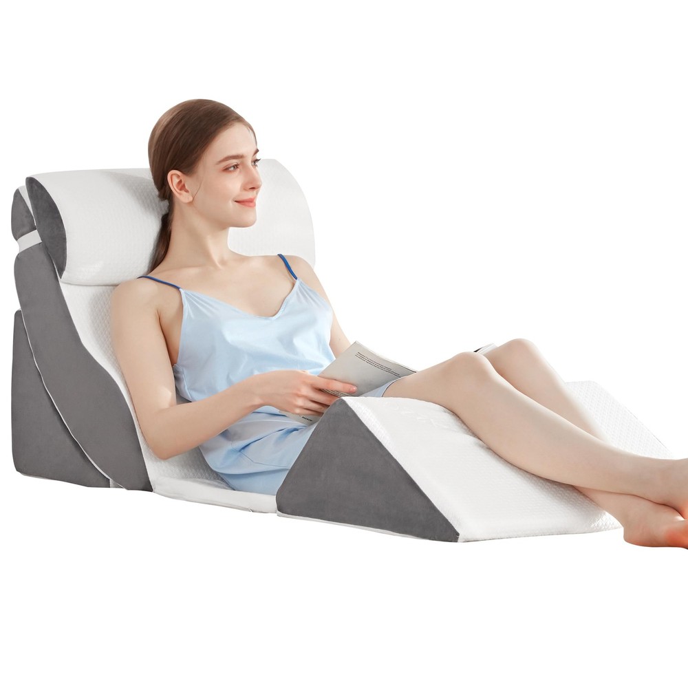 5PCS Adjustable Wedge Pillow Set for Sleeping & Post-Surgery Support with Dual Layer Memory Foam