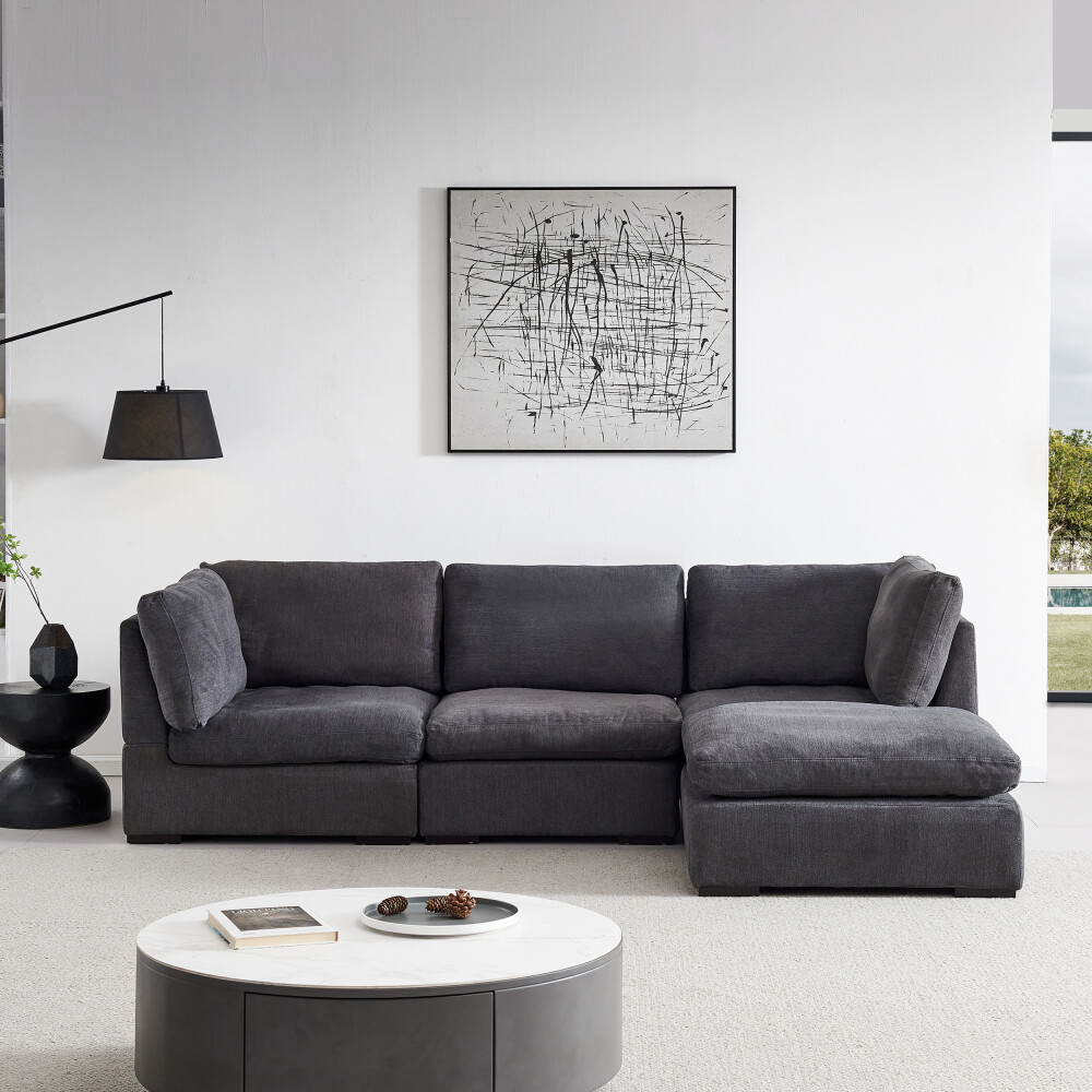 Modular L-Shape Down-Filled Fabric Sofa Soft & Comfy