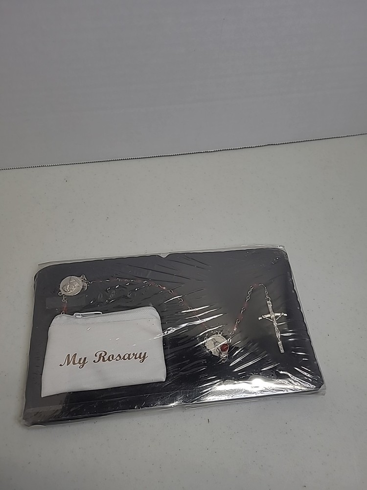 Pope John Paul II Commemorative Red Rosary with Medallions and Pouch-image