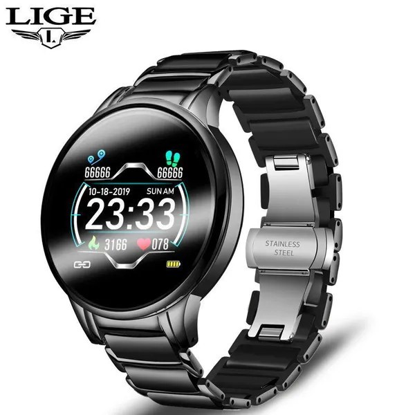 Black LIGE cross-border smart watch ceramic multi-function sports monitoring-image