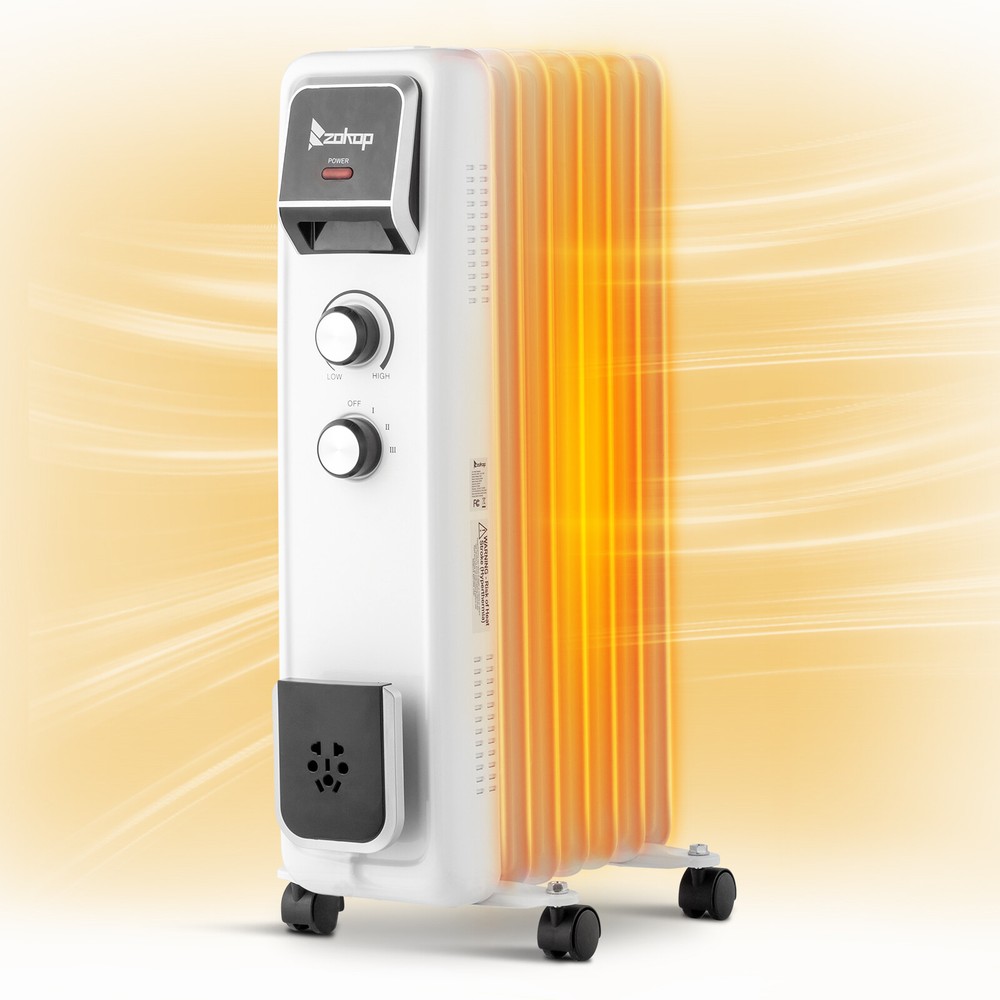 1500W Oil Filled Radiator Heater Electric Space Heater w/Overheat Protection