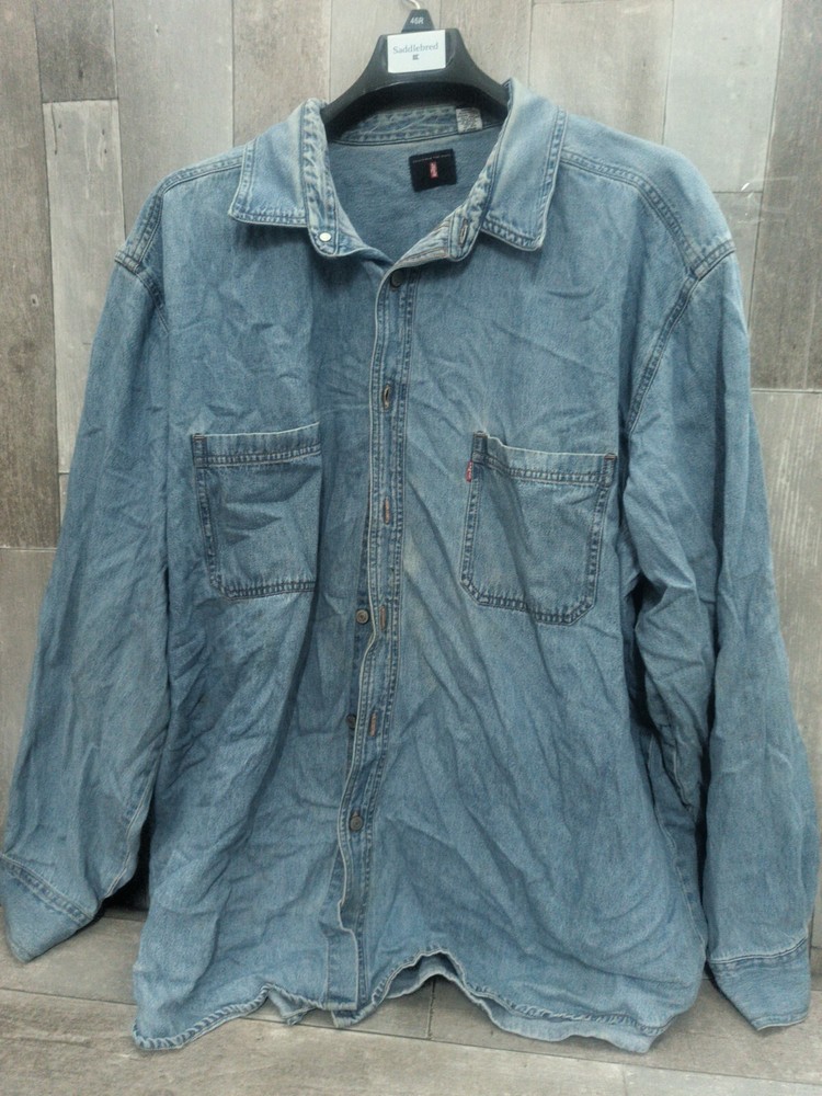 LEVI'S Red Tab Denim Shirt Vintage Mens XXL Distressed Long Sleeve Metal Button