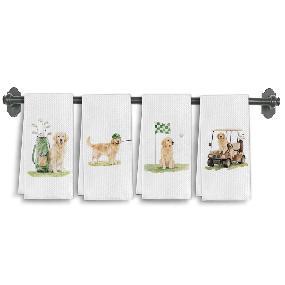 Funny Golden Retriever Kitchen Towels,Golf Themed Dish Tea Towel,Gifts for Go...