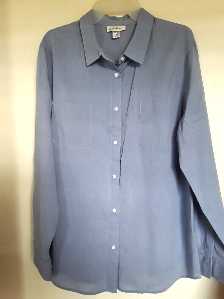 Jaclyn Smith Womens XXL Blue Long Sleeve Button Down Blouse Top